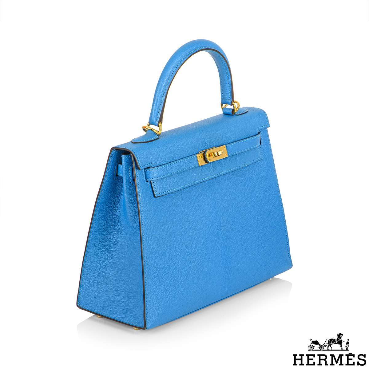 Hermès Turquoise Blue Chevre 25 cm Kelly